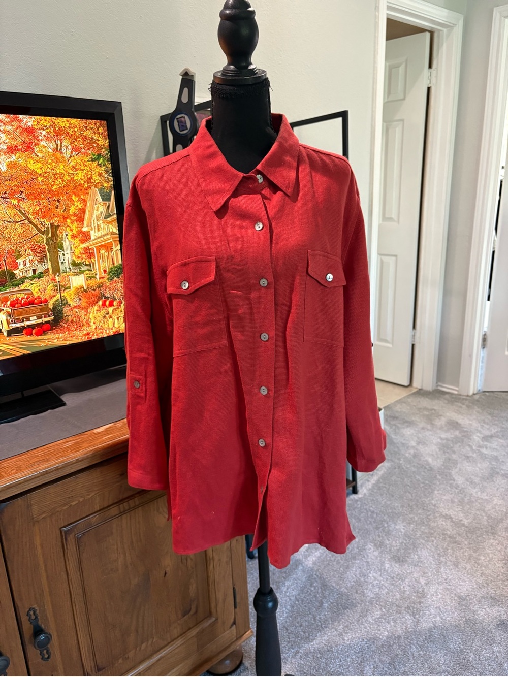 Chico's Rustic Red Button-Front Shirt Jacket